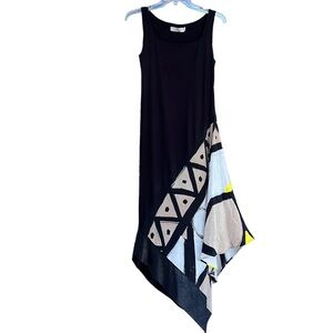 Made in Italy D Exterior Black Midi Sleeveless Dress. Art to Wear Mixed Media S